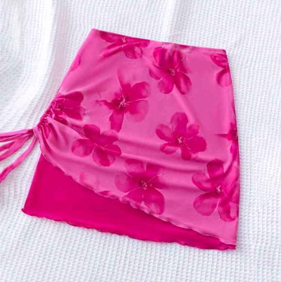 Vacation Women's Leisure Seaside Beach Vacation Drawstring Mesh Fabric Flower - Picture 4 of 4